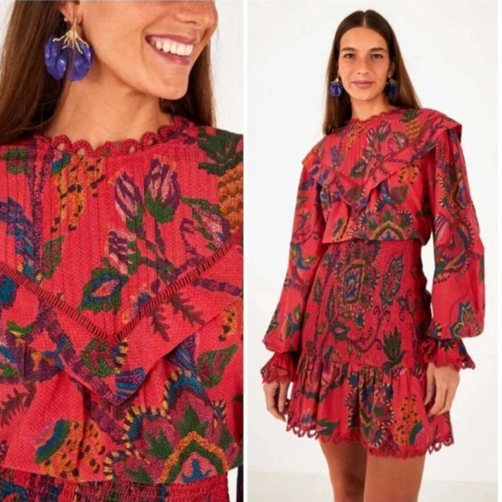 Farm Rio Dresses Nwt Farm Rio Red Sunset Tapestry Blush Mini Dress